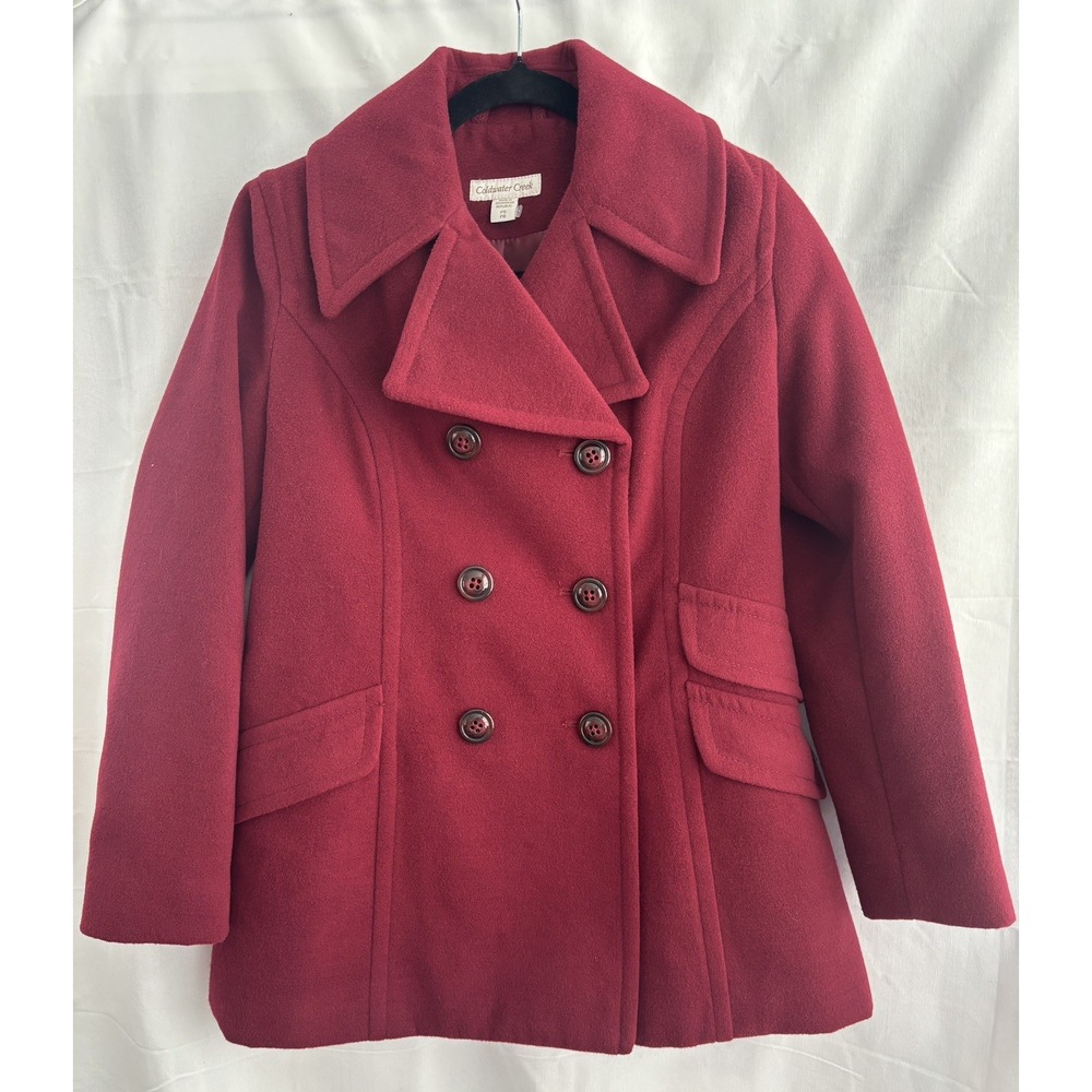 Coldwater Creek Double Breasted Burgundy Coat  Small Petite Business Casual